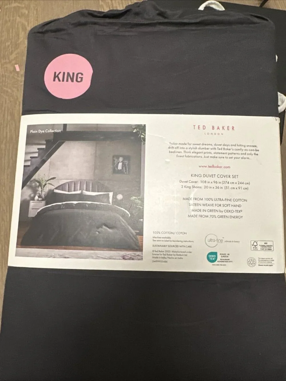 Ted Baker Duvet Cover Shams Set King 100% Cotton Sateen Solid Black New!! 400 TC
